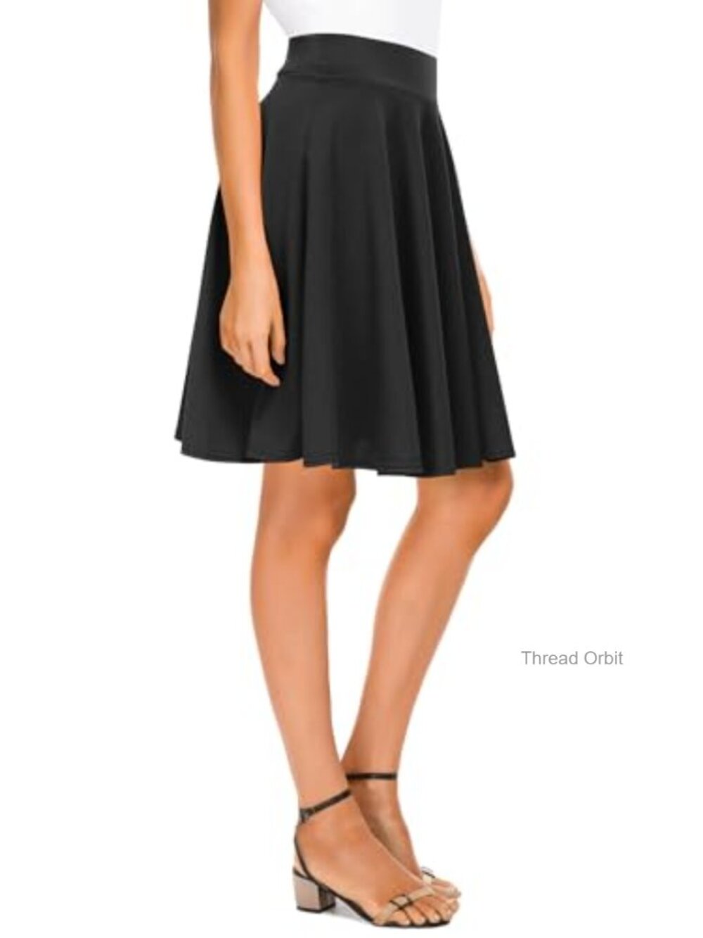 High Waisted Stretchy Flared Midi Skirt Casual A-Line Pull On